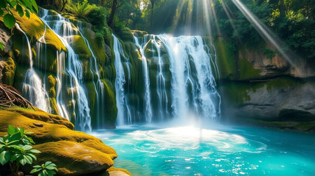 Waterfall in deep forest at Kanchanaburi province, Thailandの写真素材