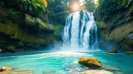 Beautiful waterfall in tropical rain forest. Waterfall in deep forest.の写真素材