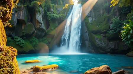 Beautiful waterfall in tropical rain forest. Panoramic view.の写真素材