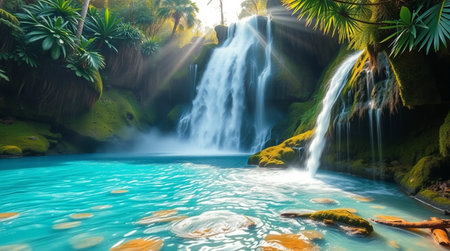 Tropical waterfall in the jungle. Beautiful waterfall in the jungleの写真素材