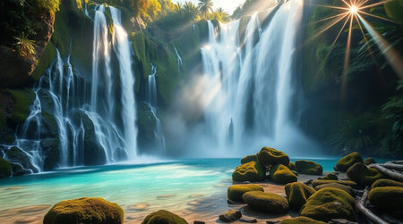 Beautiful waterfall in the tropical forest. Waterfall in the jungle.の写真素材