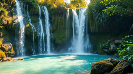 beautiful waterfall in the forest, beautiful waterfall in the tropical forestの写真素材