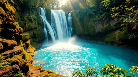 Beautiful waterfall in the jungle of Vietnam. Panoramic viewの写真素材