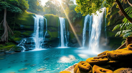 Erawan waterfall in Kanchanaburi province, Thailand.の写真素材
