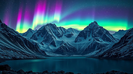 Aurora borealis in the mountains.の写真素材