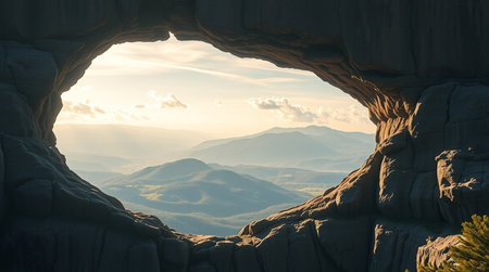 View from the window of sandstone rock in national park Adrspach-Teplice, Czech Republicの写真素材