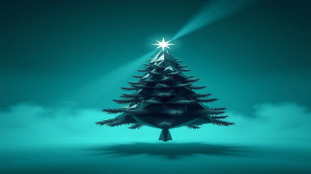 Christmas tree with star in the sky, 3d render illustration.の写真素材