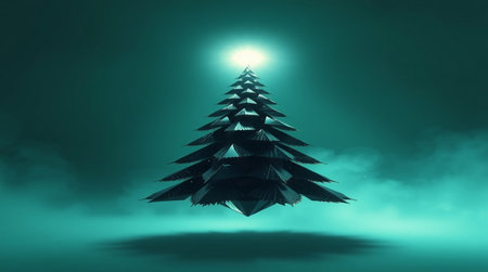 abstract christmas tree in the fog, 3d render illustrationの写真素材