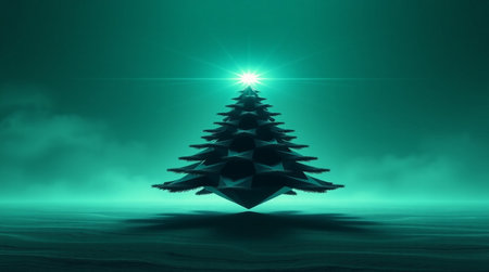abstract christmas tree on green background, 3d render illustrationの写真素材