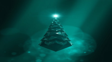 Christmas tree made of ice on a dark background. 3D renderingの写真素材
