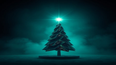 Futuristic christmas tree on a dark background. 3d renderingの写真素材