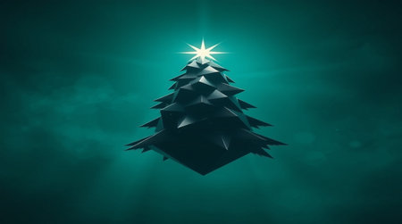 3d rendering of a christmas tree in the dark with a starの写真素材