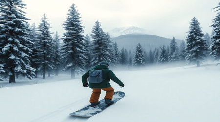Snowboarder riding a snowboard in the winter mountains. Winter sportの写真素材