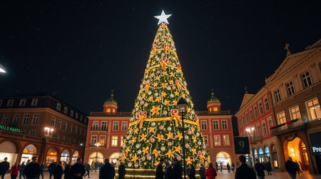 Christmas tree in the old town of Wroclaw, Poland.の写真素材