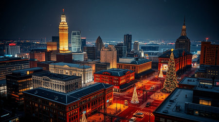 Massachusetts, USA downtown skyline at night.の写真素材