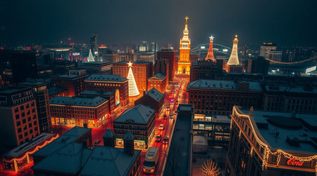 Aerial view of a city at night