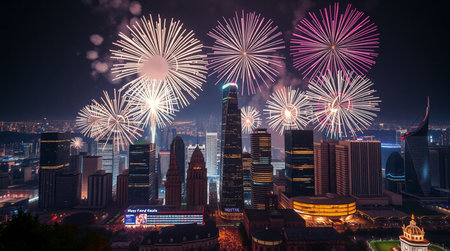 New Year's Eve Fireworks over the city of Kuala Lumpur, Malaysia