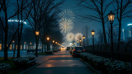 Fireworks in the city at night. The lights of the night city.