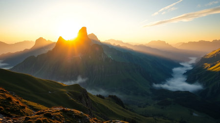 Sunrise at the top of the Alps, Switzerland.の写真素材