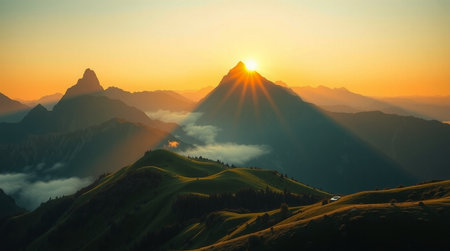 Sunset over the Dolomites in South Tyrol, Italyの写真素材