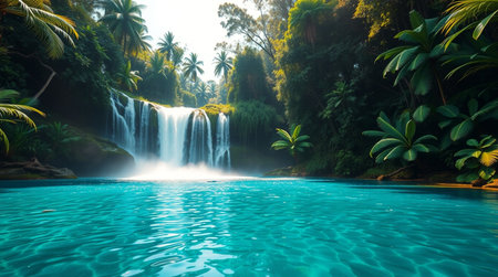 Beautiful waterfall in a tropical forest. Waterfall in the jungle.の写真素材