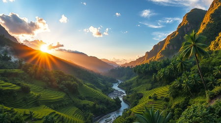 Rice terraces at sunset in Sapa, Lao Cai, Vietnamの写真素材