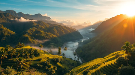 Rice terraces at sunset in Ubud, Bali, Indonesia