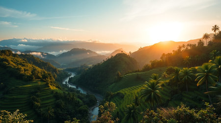 Panorama of rice terraces in Bali island, Indonesia.