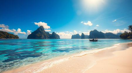 Tropical beach at sunny day, Krabi, Thailand.
