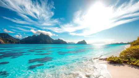 Panoramic view of beautiful beach at Seychelles.