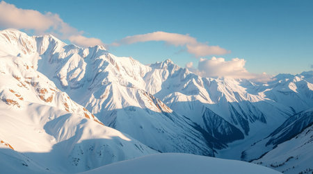 Winter mountains panorama. Caucasus Mountains, Georgia, region Gudauri.