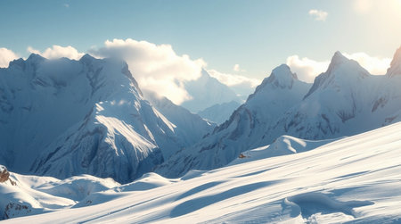 Winter mountains panorama. Caucasus Mountains, Georgia, region Gudauri.