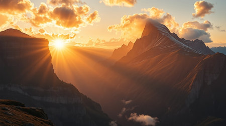 Sunset in the mountains. Switzerland. Panoramic view.