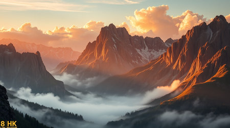 Mountain landscape at sunset. Panorama of the mountain range.