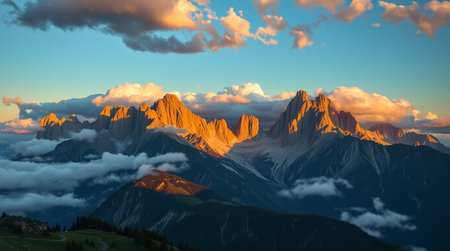 Sunset in the Dolomites. Panoramic view
