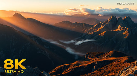 Mountain landscape. Sunrise over the clouds.