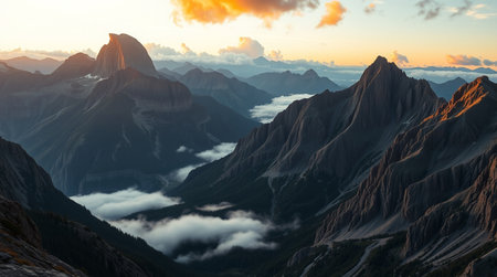 Sunset in the Dolomites. Panoramic view