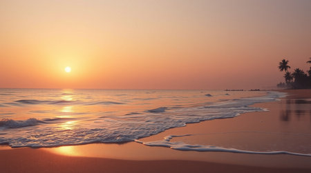 Beautiful sunset on the beach. The concept of travel and vacation.の写真素材