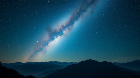 Milky way over the mountains. Starry sky with milky way.