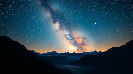 Milky way over the mountains with starry sky and milky way