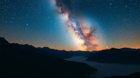 Milky Way over the mountains at night. Stars and milky way.
