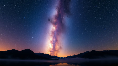 Milky way over the lake in the mountains.