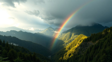 rainbow in the mountains of the Ukrainian Carpathians, Ukraineの写真素材
