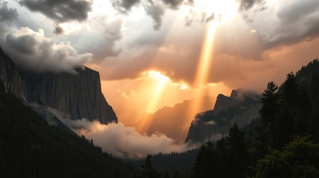 Sunset in Yosemite National Park, California, United States of Americaの写真素材