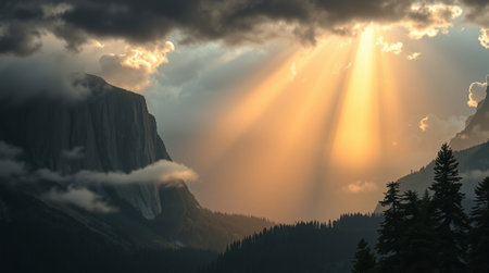 Sunset in Yosemite National Park, California, United States of Americaの写真素材
