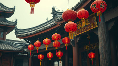 Lanterns in the old town of Chengdu, Chinaの写真素材