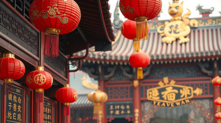 Chinese lanterns at chinese temple in Hong Kong, China.