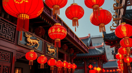 Chinese lanterns at the entrance to the Temple of Heaven in Beijing, China
