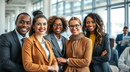 business, people and teamwork concept - group of smiling african american businesspeople in officeの写真素材