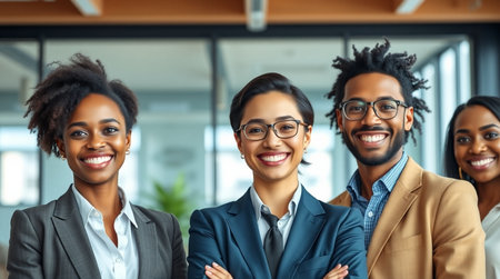 Portrait of smiling african american business team in office.の写真素材